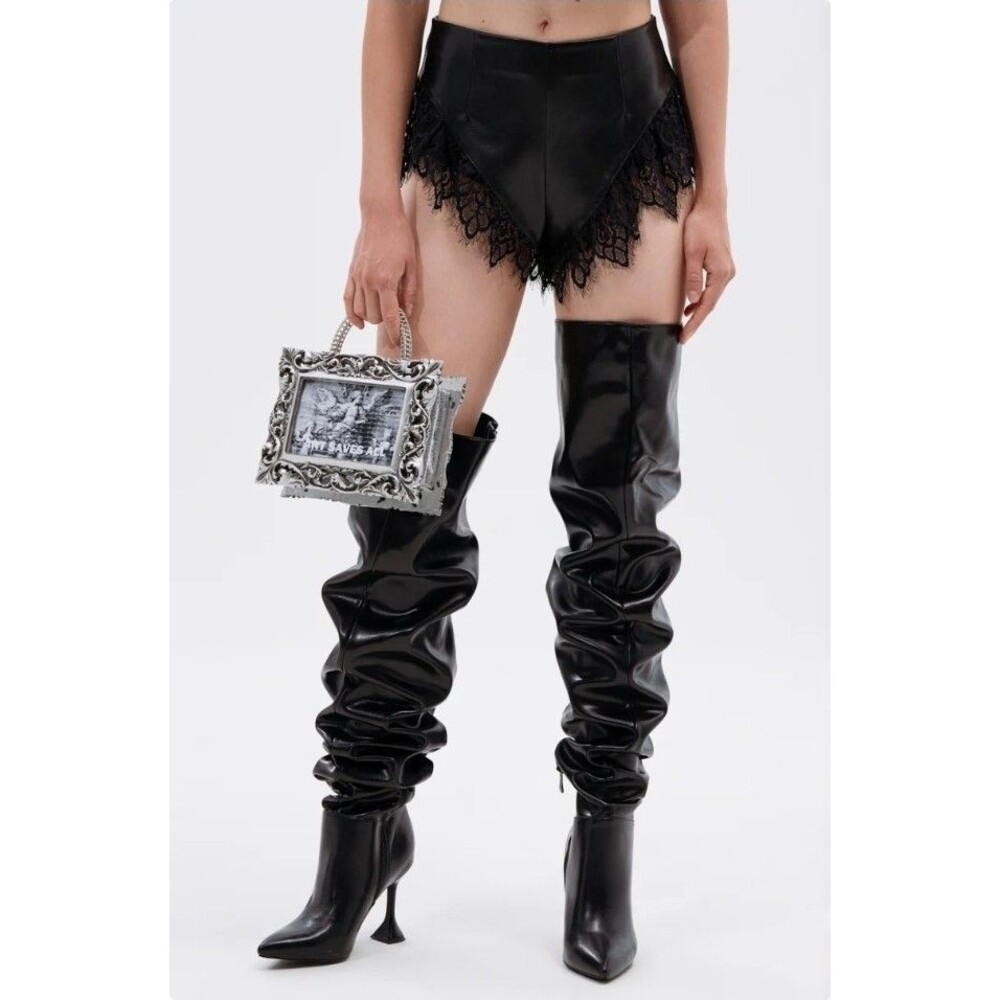 Akira Syd Faux Leather Lace Trim  Short Size XL Black